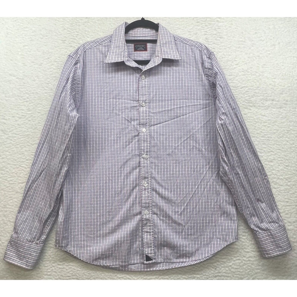 Untuckit Shirt Mens Large Red Blue Plaid Button Down Preppy Casual Cotton Adult